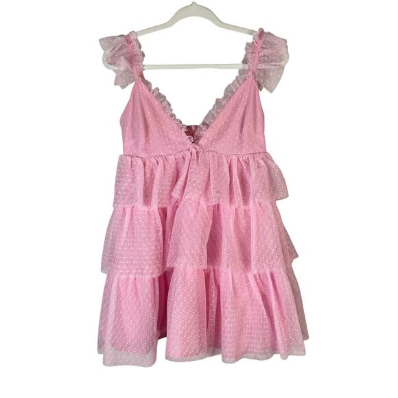 More To Come Arabela Ruffle Tulle Mini Dress Tiered Ruffle Boho Fairy Pink Small - Picture 4 of 12